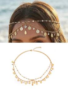 Fashion Coin Exaggerated Tassel Chain Headband Hair Accessory, Women's Metal Head Chain Hair Accessory, Suitable For Daily, Party, Gathering - Crystal Head Chain - View 2