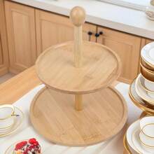 1 pezzo Supporto da portata in bambù a 2 ripiani, vassoio in legno rotondo a più livelli per tè pomeridiano, esposizione di dolci per feste, cucina, matrimoni, casa, ideale per cupcake, frutta, snack, dolci - Multicolore - Visualizzare 3