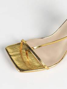 Women's Gold Square Toe Open Toe Fashionable Party Sexy Criss-Cross Strap Comfortable Stiletto High Heels - Gold - View 3