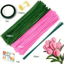 Bộ tăm bông vệ sinh dạng ống màu hồng và xanh lá cây (262/362/572 chiếc), bộ tăm bông vệ sinh dạng ống số lượng lớn để làm hoa, bộ dụng cụ làm hoa bằng chỉ, đồ thủ công mỹ nghệ, dây kim loại mềm mại, bộ trang trí Giáng sinh tự làm, quà tặng Ngày Valentine, Ngày của Mẹ, thích hợp cho người đam mê tự làm đồ thủ công. - hồng xanh - Xem 15