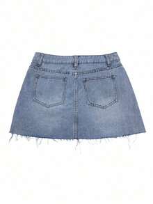 Y2K Distressed Denim A-Line High Waist Slim Fit Heart Shaped Bodycon Mini Skirt Casual Summer - Light Wash - View 6