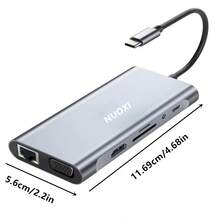 NUO XI NUOXI USB-C 集线器，Type-C 转 RJ45，4K 30Hz 高清电视 VGA 适配器，SD/TF 卡槽，USB 3.0/2.0 扩展坞，PD 87W USB-C 分线器，兼容 MacBook Pro/Air - 查看 11