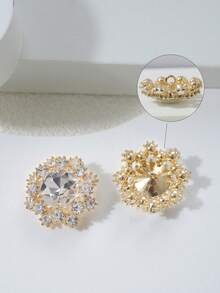 5pcs Elegant Rhinestone Flower Metal Buttons - Versatile For Shirts, Sweaters, Blazers & Coats - DIY Sewing Craft Supplies In Golden/Black - Multicolor - View 5