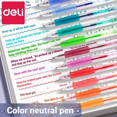6/12pcs Deli Colorful Ballpoint Pens, 0.5mm Fine Tip Multicolor Pens For Journaling, Highlighting, School & Office Supplies