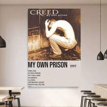 Enmarcado Póster plano 2D, 1 unidad. Póster de la portada del álbum "My Own Prison" de Creed (1997). Arte mural musical , ideal para la decoración del hogar, la oficina, cafeterías y bares. Impresión de letras icónicas de 30 x 45 cm (12 x 18 pulgadas). Regalo moderno para la decoración de habitaciones, ideal para fans, hombres y mujeres. - Enmarcado - Ver 4