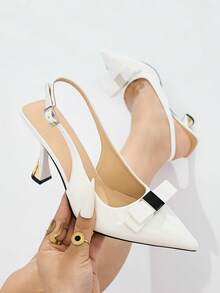 Women's Pointed Toe High Heel Shoes With Bow Decor, Suitable For Banquet, Party, Outdoor, Dating, Birthday, Daily Commute, Wedding, Versatile With Dresses, Spring/Summer/Autumn/Winter, White PU Leather Pumps - White - View 1