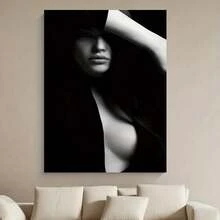 Enmarcado Lienzo abstracto moderno en blanco y negro con la imagen de una mujer sensual - Diseño , perfecto para decorar salas de estar y dormitorios. - Enmarcado - Ver 1