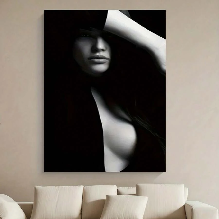Enmarcado Lienzo abstracto moderno en blanco y negro con la imagen de una mujer sensual - Diseño , perfecto para decorar salas de estar y dormitorios. - Enmarcado - Ver 1