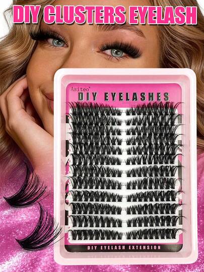  Asiteo 216Pcs Clusters Eyelashes 60D,D Curl Individual Eyelashes, 8-16mm Mixed Length,Fluffy Soft And Wispy Natural Eyelash, DIY Eyelashes Extensions False Lashes,For Beginners Eye Makeup DIY At Home-Reusable