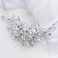 1pc Soft Yarn Rhinestone Leaf Bridal Headpiece Veil Decor,Festival,Birthday - White - View 6