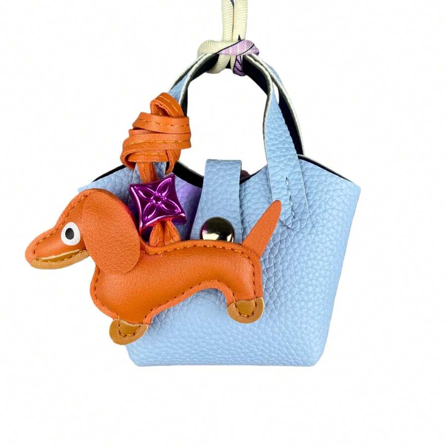 bolso de cuero PU para funda de/bálsamo labial/monedas con pequeño perro salchicha como decoración-bolsa de cuero funcional y decorativa-regalo - Conjunto Azul Bebé - Ver 1