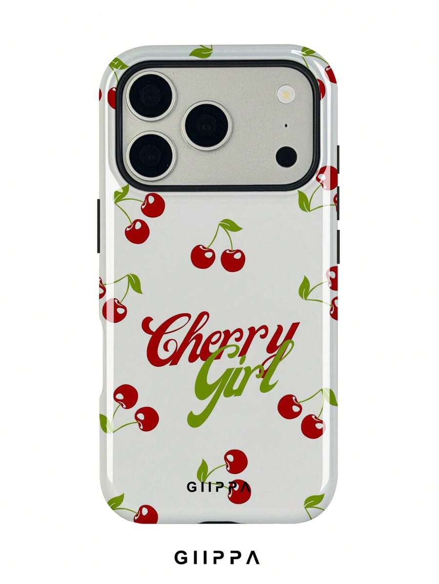 1 Piece Milky White Background With Cherry And Text Pattern Design Phone 17 Pro Max Case, Compatible With Phone 16 Pro Max, 15 Pro Max, 14 Pro Max, Korean Stylish And Interesting Phone Case, Also Fits 11/12/13/14/15/82 Pro Max Plus, Elegant Design Suitable For Both Men And Women, Ideal Gift For Girlfriend On Christmas, Valentine's Day, Easter, Wedding Season And Birthday - Multicolor - View 1