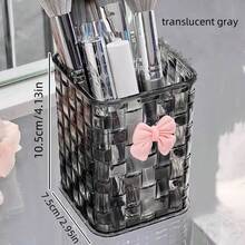 Acrylic Desktop Pen Holder - Transparent Pen Holder Storage Box, Makeup Brush Cup - With Bow Decor - Back To School Accessory, Teacher's Day Gift (Transparent) - Multicolor - View 4