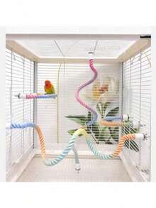 1 pieza Cuerda flexible de escalada en degradado con ganchos de metal y anillos roscados, adecuada para loros, jaulas de pájaros, soportes de sillas, juguetes, etc. Color aleatorio, apta para todas las estaciones - Diseño de flexión - Ver 5