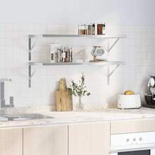 vidaXL Wandregale 2 Stk. 100x40 Cm Silbern Edelstahl - Silver - View 3