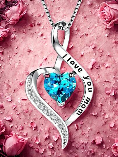 1pc Fashionable Cubic Zirconia Heart Shaped Pendant Necklace, Suitable For Women, Great For Mother's Day Gift, Anniversary Party Jewelry