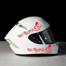 Pegatinas planas 2D para cascos de motocicleta con diseños de mariposas y flores en forma de corazón - Pegatinas de estilo de carreras de PVC resistentes al agua aptas para cascos, depósitos de combustible y paneles laterales - Accesorios de vehículo duraderos y resistentes a los arañazos | Diseño brillante | Pegatinas planas 2D resistentes al agua, pegatinas para automóviles - A - Ver 3