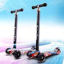 Scooters para Niños, Patinete para Niños, Scooter Patinete De 3 Ruedas Con Luces LED, Patín del, Patinete de Altura Ajustable para Exteriores, Patinete Infantil Juguete Regalo Para Niños Niñas 3-12 Años - Vistoso - Ver 2