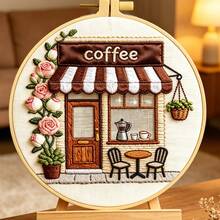 INS Style Embroidery DIY Kit, Multiple Themes Available Such As Clothing Workshop, Cafe, Farm, Etc. Includes Embroidery Hoop, 3D Embroidery Home Decor Accents - Multicolor - View 6