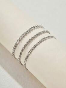 Set Of 3 Unique Design Gold Chain Anklets, Beach And Urban Style, Suitable For Women's Daily Wear, A Great Gift For Friends. - Silver 2 - View 2