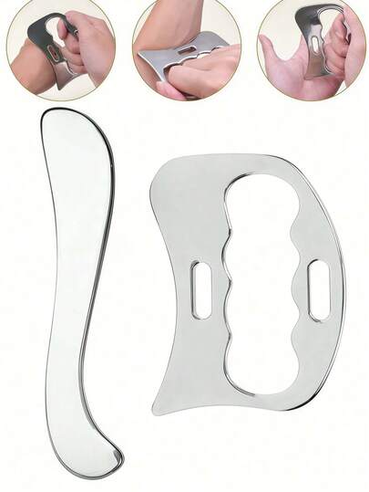 Bộ dụng cụ massage Gua Sha bằng thép không gỉ (1/2 món), máy massage cơ thể toàn thân, dụng cụ massage thư giãn da, dùng được cho cả nam và nữ.