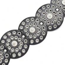 Plus Size Women's Black Vintage Western Bohemian Heavy Metal Circular Eyelet Retro Buckle Rivet Cinched Waist Wide Belt Fashion Dress Accessory, Suitable For Various Parties, Gatherings And Casual Occasions - Black - View 3