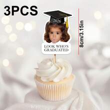 1pc Customized Graduation Photo Cake Topper, Personalized Face Cake Decor, Graduation Theme Cake Decor, Customized "Who Graduated" Cake Topper, Fun Face Party Decor, 2026 Graduate Cupcake Picks, Graduation Gift, Customized Cake Decor, Personalized Face Cake Topper, Personalized Cake Decor, Graduation Gift, Cute Gift - F-cupcake Label - View 10