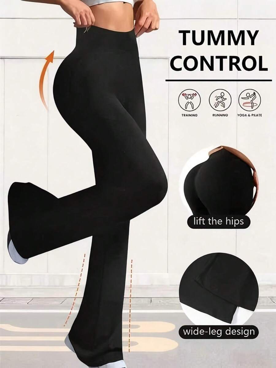Women's High-Waisted Flared Pants, Jogging Pants, Fitness Yoga Pants, Casual Loungewear, Elastic Waistband, Suitable For Sports And Everyday Wear, Suitable For All Seasons. - màu đen - Xem 1
