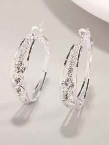 1 Đôi bông tai khoét rỗng đính đá lấp lánh, bông tai cá nhân hóa để đeo hàng ngày. - Hoa tai hình chữ C - Xem 4