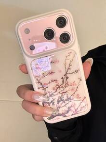 Nuevo estuche de teléfono con ilustración de flor de ciruelo rosa estilo chino compatible con Apple 16/17 Pro Max/ 15 Pro, funda protectora compatible con iPhone 14/13, diseño a prueba de golpes para mujeres - Blanco - Ver 2