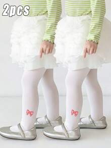 2 chiếc quần tất mỏng in hình bướm dễ thương cho bé gái, thích hợp cho mùa xuân/hè. - trắng - Xem 10