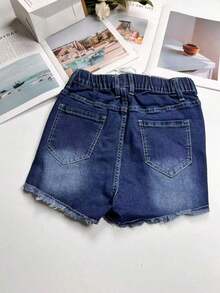 Women's Elastic Waist Drawstring Distressed Denim Shorts With Pockets Casual Summer - Dark Blue - 查看 8