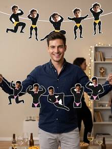 7pcs Custom Photo Muscle Man Banner Personalized Funny Stripper Guy Bunting,Personalized Custom Face Party Garland Funny Muscle Man Photo Banner ,Custom Funny Stripper Guy Hanging Decor - Multicolor - View 5