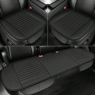 1件PU皮革汽车前排座椅套，透气打孔设计，包边舒适，防滑底座坐垫，通用型，适用于大多数车型，适合日常通勤/长途旅行/四季皆宜，多种颜色可选（黑色/米色/灰色）