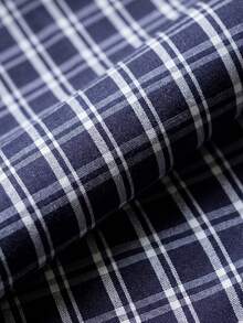 Camisa holgada de hombre con estampado retro a cuadros, patrón a cuadros azul y blanco, camisa de estilo universitario esencial para el verano - Azul y blanco - Ver 5