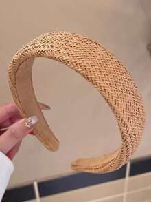 1件新款手工藤编发箍，度假风宽编织发箍，波西米亚高冠打结头饰，女士款 - 彩色 - 查看 5
