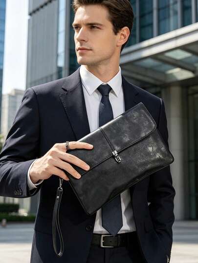 Retro Gray Leather Shoulder Bag For Men - Vintage Textured Crossbody Bag With Metal Buckle Closure, Minimalist Design, Lightweight Shoulder Bag For Casual Or Business Use, Fashion Accessory, Timeless Classic Suitable With Dresses, Jeans, Tops