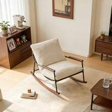 KALAKO Sillón mecedor Moderno con Estructura de Metal y Detalles en Madera. Ideal para Sala o Dormitorio tapizado Suave Perfecto para Leer y Relajarse 112 x 73 x 80 cm Beige - Beis - Ver 8