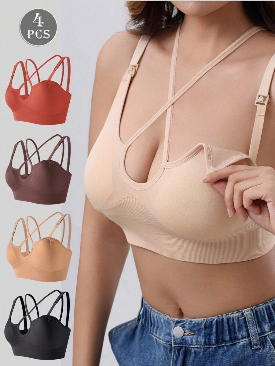 4件套孕妇哺乳文胸，前开式性感哺乳文胸，舒适哺乳文胸 - 彩色 - 查看 1