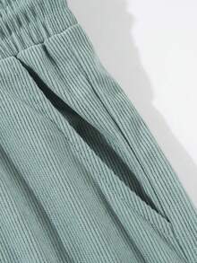 Pantalones cortos de playa de pana con cordón de unicolor, estilo callejero estadounidense, pantalones cortos casuales holgados de remiendo para hombres - verde menta - Ver 10