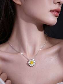 1pc S925 Sterling Silver Daisy Pendant Necklace, Sweet Fresh Personalized Delicate Floral Choker Necklace, Versatile Accessory For Women's Daily And Party Wear, Mother's Day Gift - Daisy - View 6