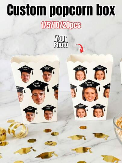 Personalized Popcorn Box Favor, Custom Graduation Popcorn Box,Upload Your Photos,Graduation-Themed Party Supplies, Fun Face Popcorn Box,Graduation Cap Candy And Cookie Cox, Perfect As Party Favors, Unique Graduation Shower Favor, Popcorn Favor Late Night Snack, Birthday Party Bag,Thanksgiving Gift,Party Decor,Gift For Him, Gift For Friends,Decoration, Custom Gift