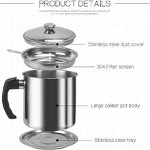 1.3L Stainless Steel Portable Storage/Filtration Container With Stainless Steel Handle And Lid, High Temperature Resistant Oil Filtering Net, Easy Clean Oil Residue Separator - Multicolor - View 11