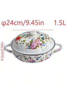 1个，24厘米复古花卉珐琅浅锅，多用途厨具，家用及商用皆宜，适用于煲汤、煮面、炖菜、盛水果、烘焙，是聚会、节日及生日礼物的理想之选。 - 查看 7