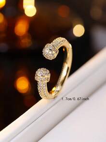 1pc Casual Elegant Zirconia Studded Double Nail Design Open Ring, Versatile Daily Wear & Gift, Unique Design - Open Ring - View 5
