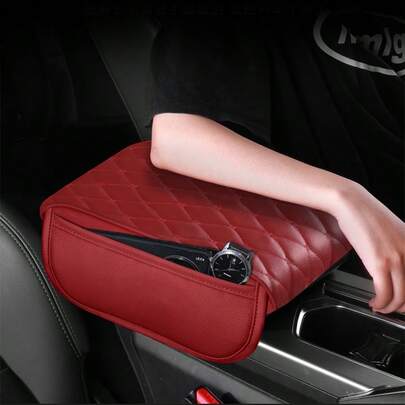 Car Center Armrest Elevation Cushion With Side Storage Pocket, Easy Installation With Elastic Fabric, Fits Most Vehicles