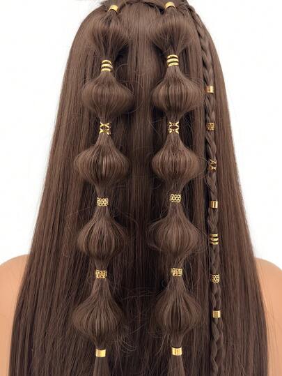 50件金色发饰套装，适用于编发和发髻，包含5种金属发夹、发圈和装饰品，女孩发饰