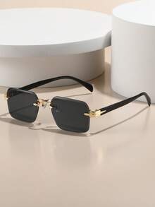 1PC Solid Color Vintage Fashion Rimless Glasses Four Seasons Glasses Personalized High-End Fashion Glasses Metal Rimless High-End Glasses Suitable For Both Men And Women - Perfect For Vacation Travel - Street Photography - Hiking - Parties - Music Festivals - Concerts And As An Ideal Gift - 彩色 - 查看 12