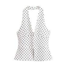 Elastic Polka Dot Halter Neck Top White - White - View 12
