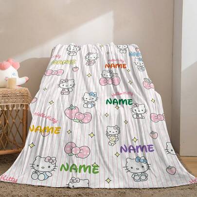 SANRIO 1 chiếc chăn nỉ chủ đề Hello Kitty, có thể tùy chỉnh tên, với nhiều biểu cảm khác nhau của Hello Kitty, kiểu dáng phù hợp cho mọi mùa, mềm mại, nhẹ, ấm áp, thích hợp cho ghế sofa, giường, ngoài trời - Món quà sinh nhật và ngày lễ hoàn hảo cho gia đình và bạn bè